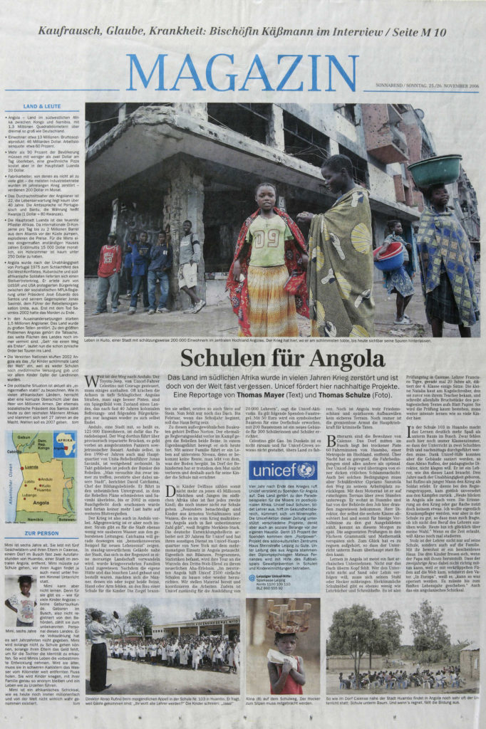 Leipziger Volkszeitung - Reportage über die Arbeit von UNICEF in Angola, Foto Tom Schulze