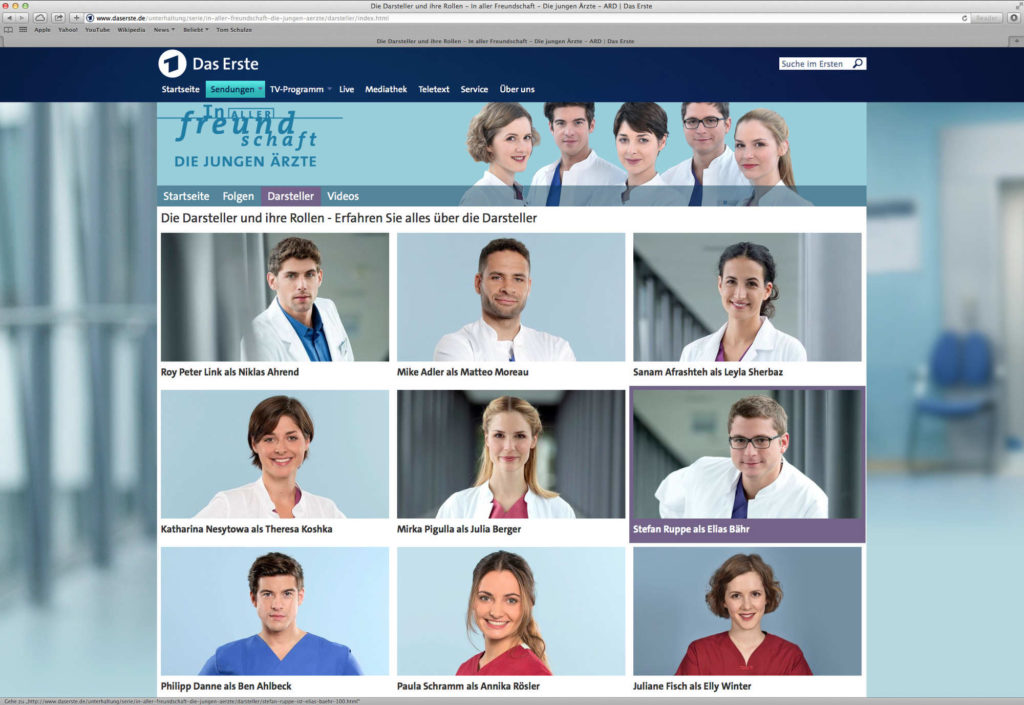 Webseite der ARD - "in aller Freundschaft-Die jungen Ärzte"